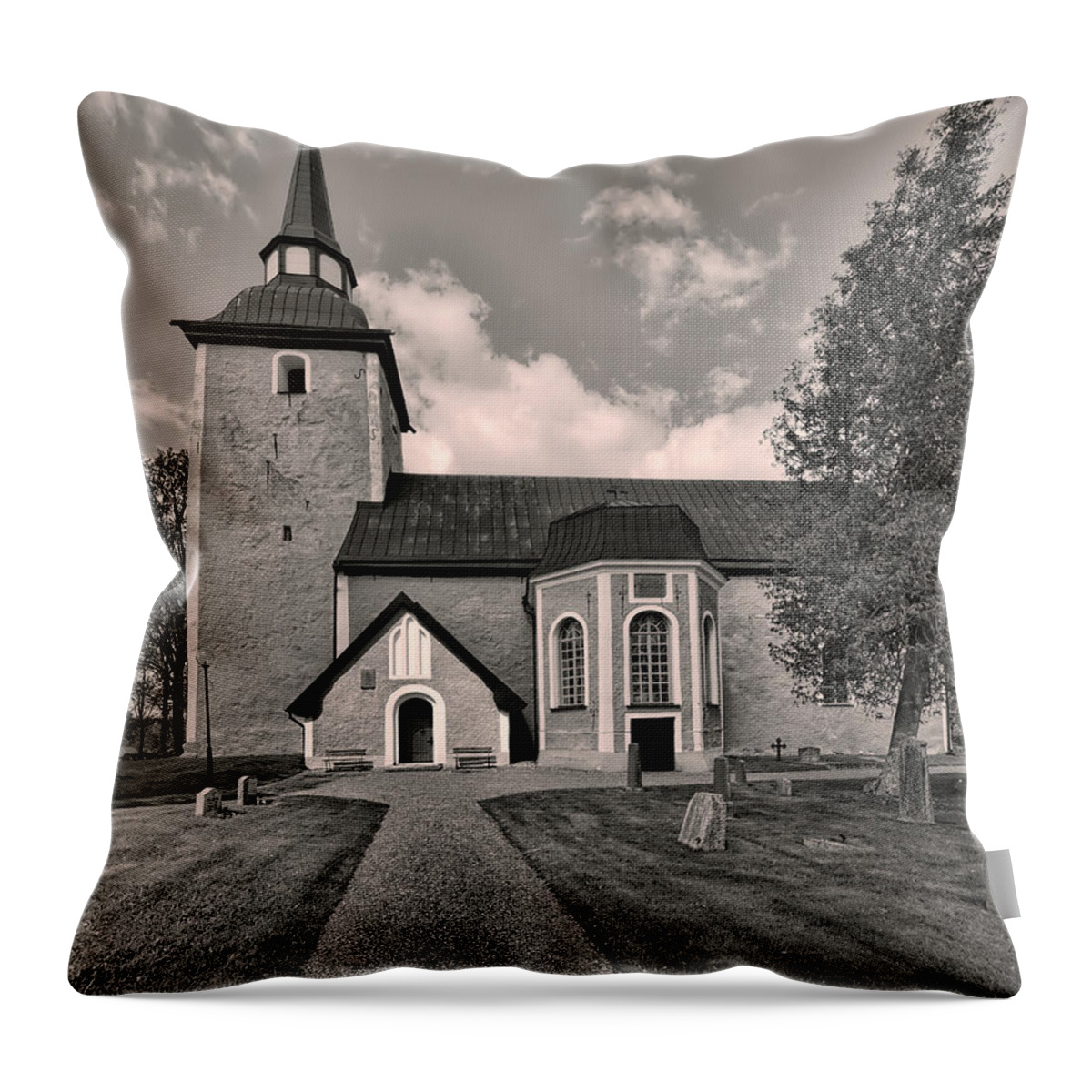 Monochrome Throw Pillow featuring the photograph Monochrome Enkopingsnas Church May by Leif Sohlman