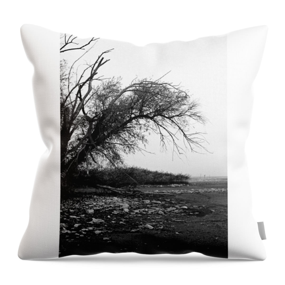 Monochrome Throw Pillow featuring the photograph #monochrome #lake #landscape #stausee by Mandy Tabatt