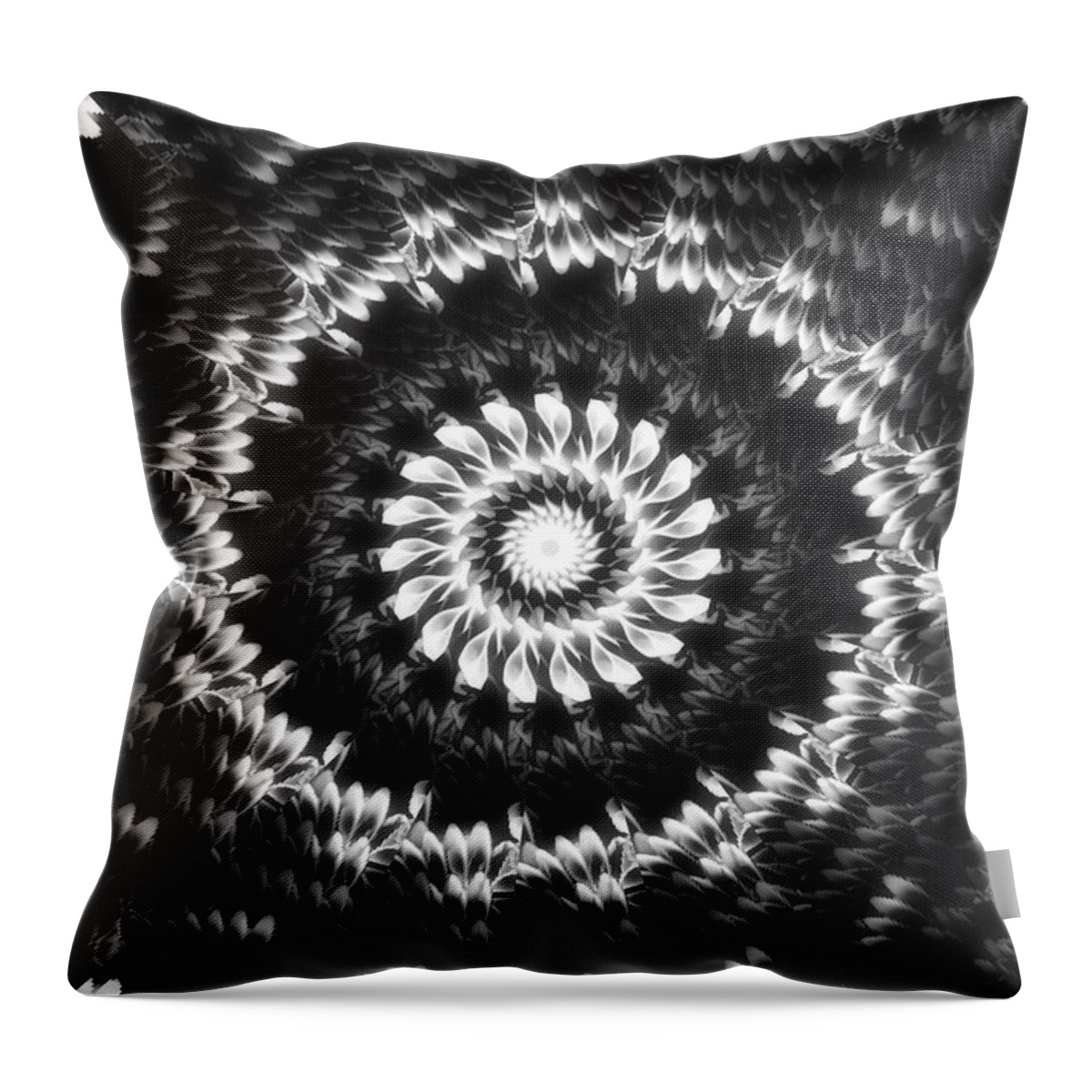 Mandala Throw Pillow featuring the digital art Monochrome Petals Mandala by Mimulux Patricia No