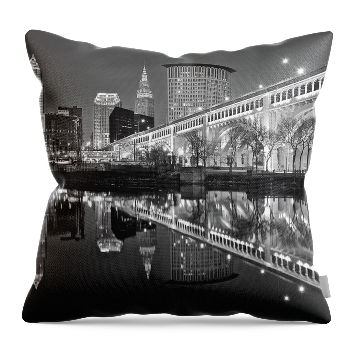 Cleveland Throw Pillow featuring the photograph Monochrome Reflection by Frozen in Time Fine Art Photography