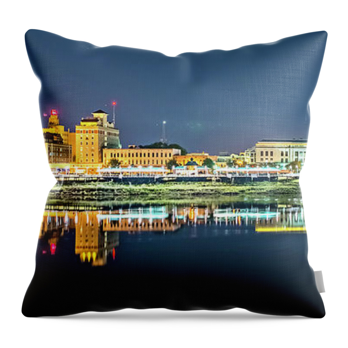 Monroe Throw Pillow featuring the photograph Monroe Louisiana City Skyline At Night by Alex Grichenko
