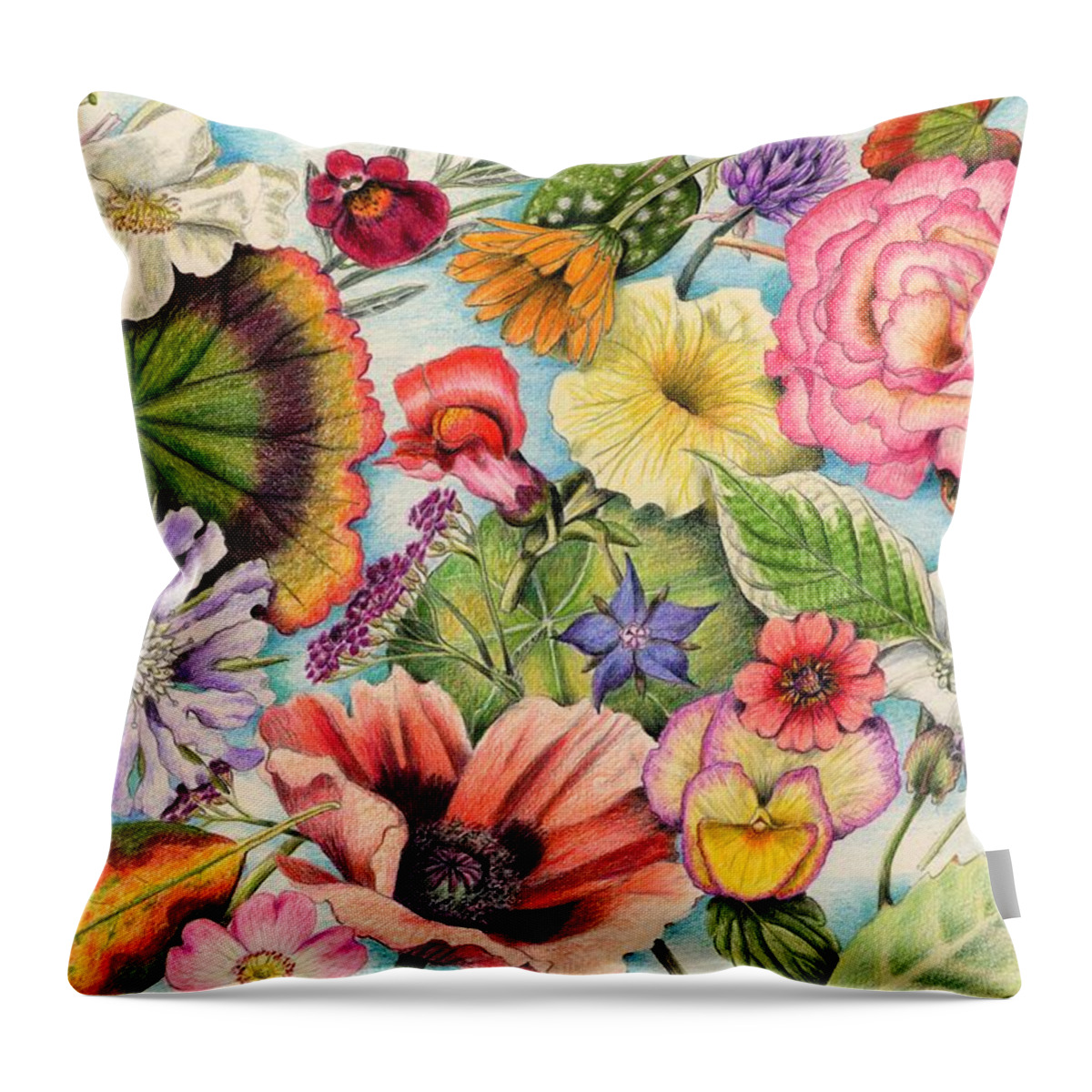 Flowers Throw Pillow featuring the painting Montage of Summer Flower Heads by Lynne Henderson