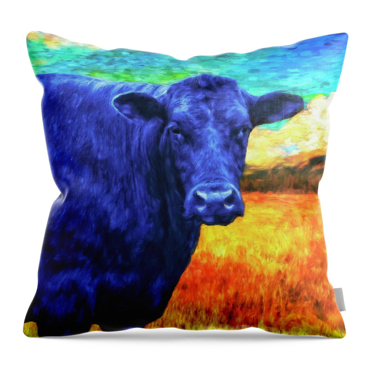 Cow Throw Pillow featuring the painting Montana Blue by Sandra Selle Rodriguez