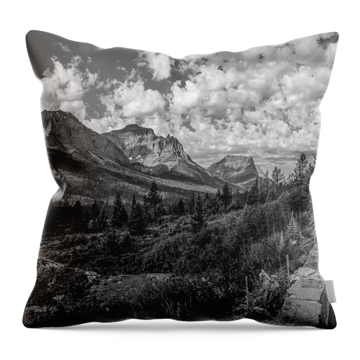Glacier Throw Pillow featuring the photograph Montana Going to the Sun Road Black and White by John McGraw