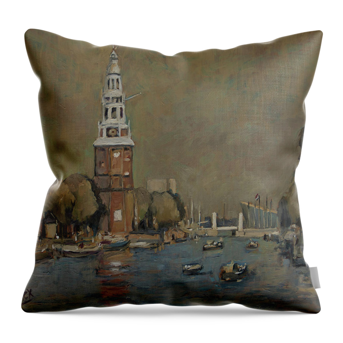 Montelbaanstoren Throw Pillow featuring the painting Montelbaanstoren Amsterdam by Nop Briex