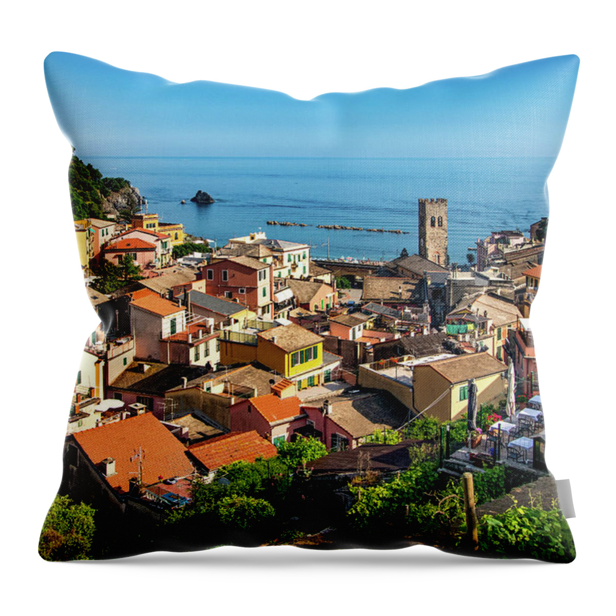 Monterosso In The Cinque Terre Throw Pillow featuring the photograph Monterosso in the Cinque Terre by Carolyn Derstine