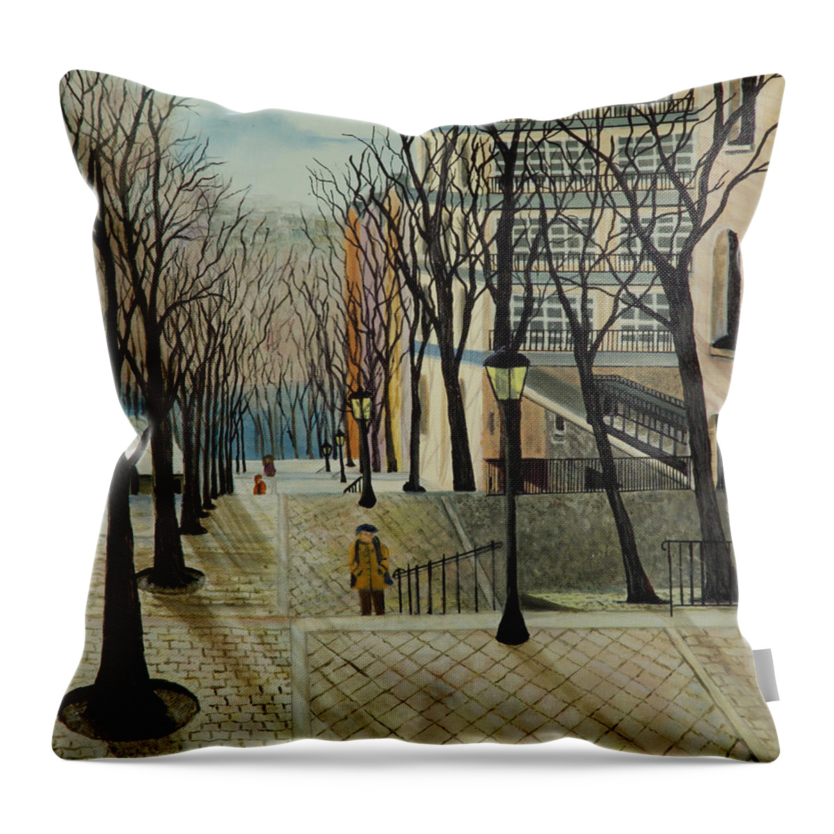 Paris Throw Pillow featuring the painting Montmartre Steps in Paris by Susan Kubes