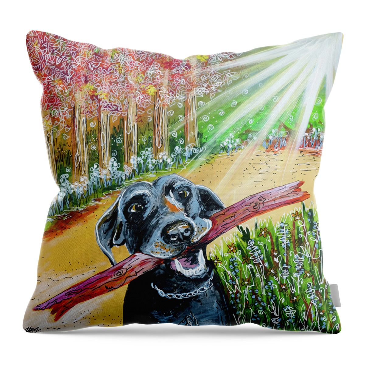 Monty The Dog Throw Pillow featuring the painting Monty the Dog by Laura Hol