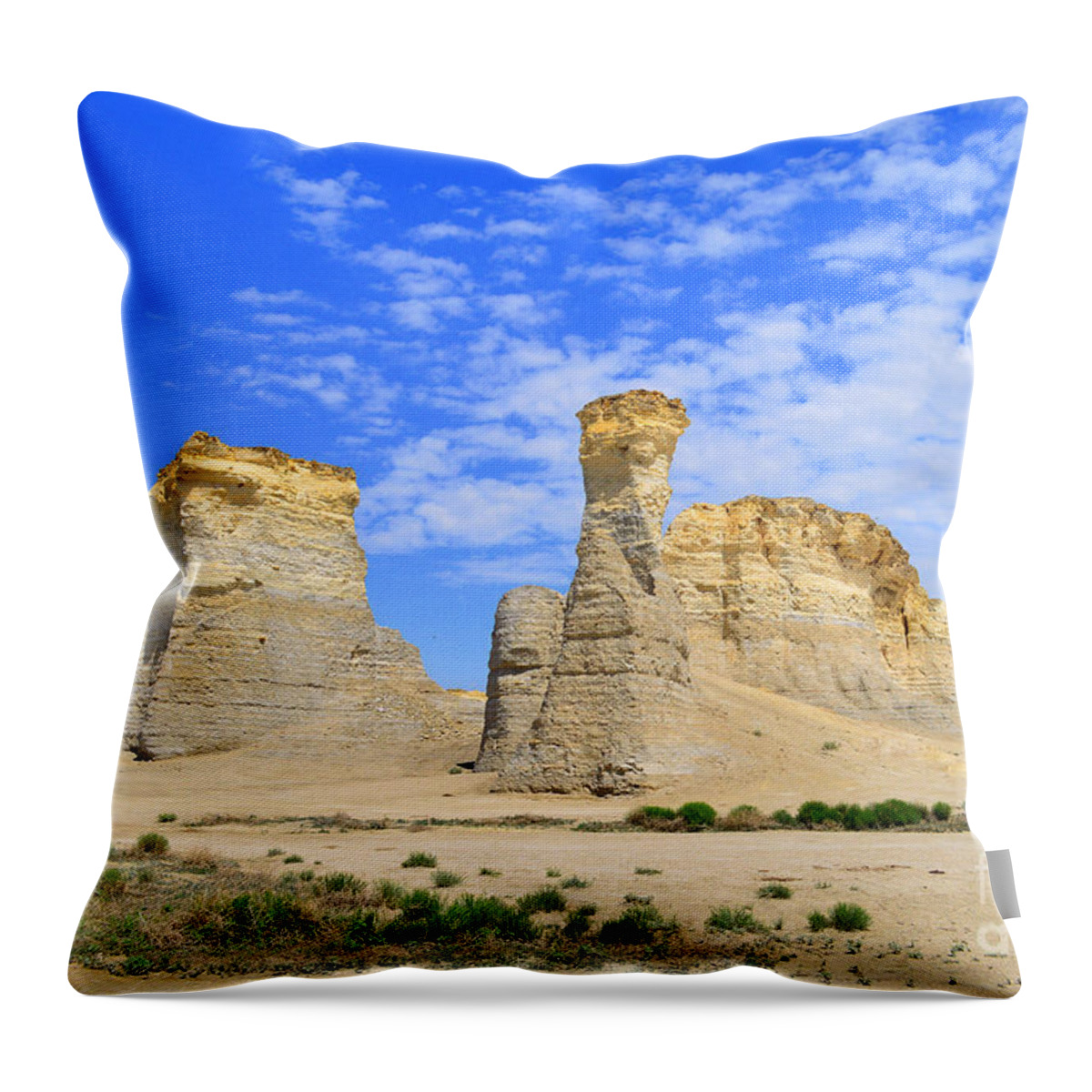 Monument Rocks Throw Pillow featuring the photograph Monument Rocks in Kansas 2 by Catherine Sherman