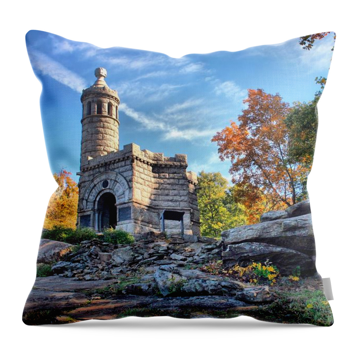 Gettysburg Throw Pillow featuring the photograph Monument to the 44th by DJ Florek