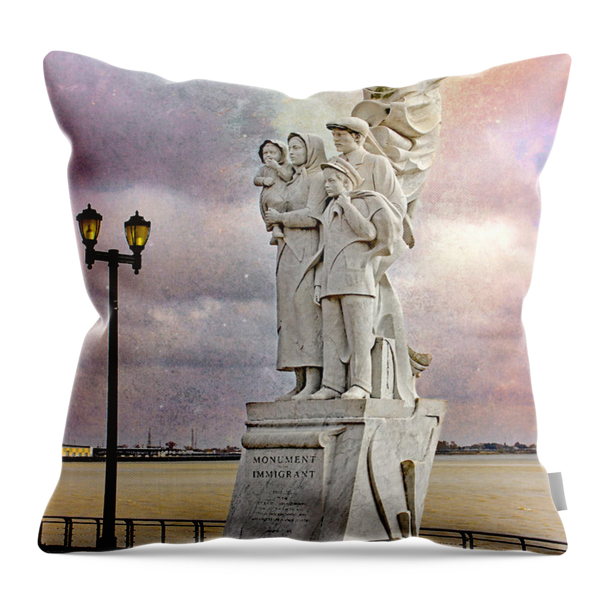 Monument To The Immigrant Throw Pillow featuring the photograph Monument To The Immigrant by Iryna Goodall