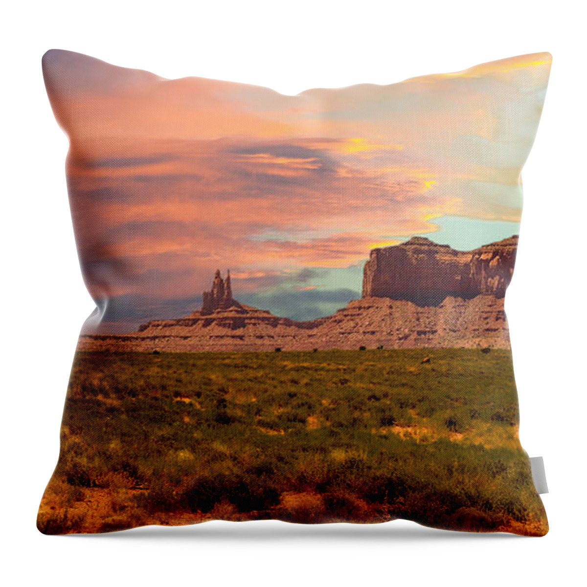 Sunset Throw Pillow featuring the photograph Monument Valley Landscape Vista by G Lamar Yancy
