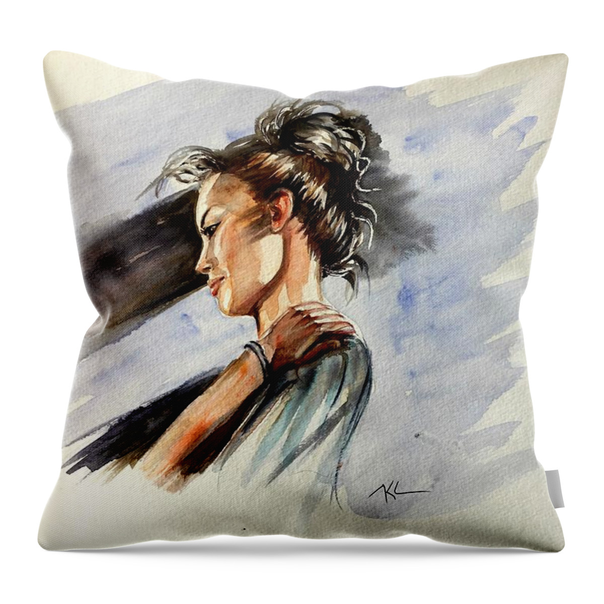 Girl Throw Pillow featuring the painting Mood 3 by Katerina Kovatcheva