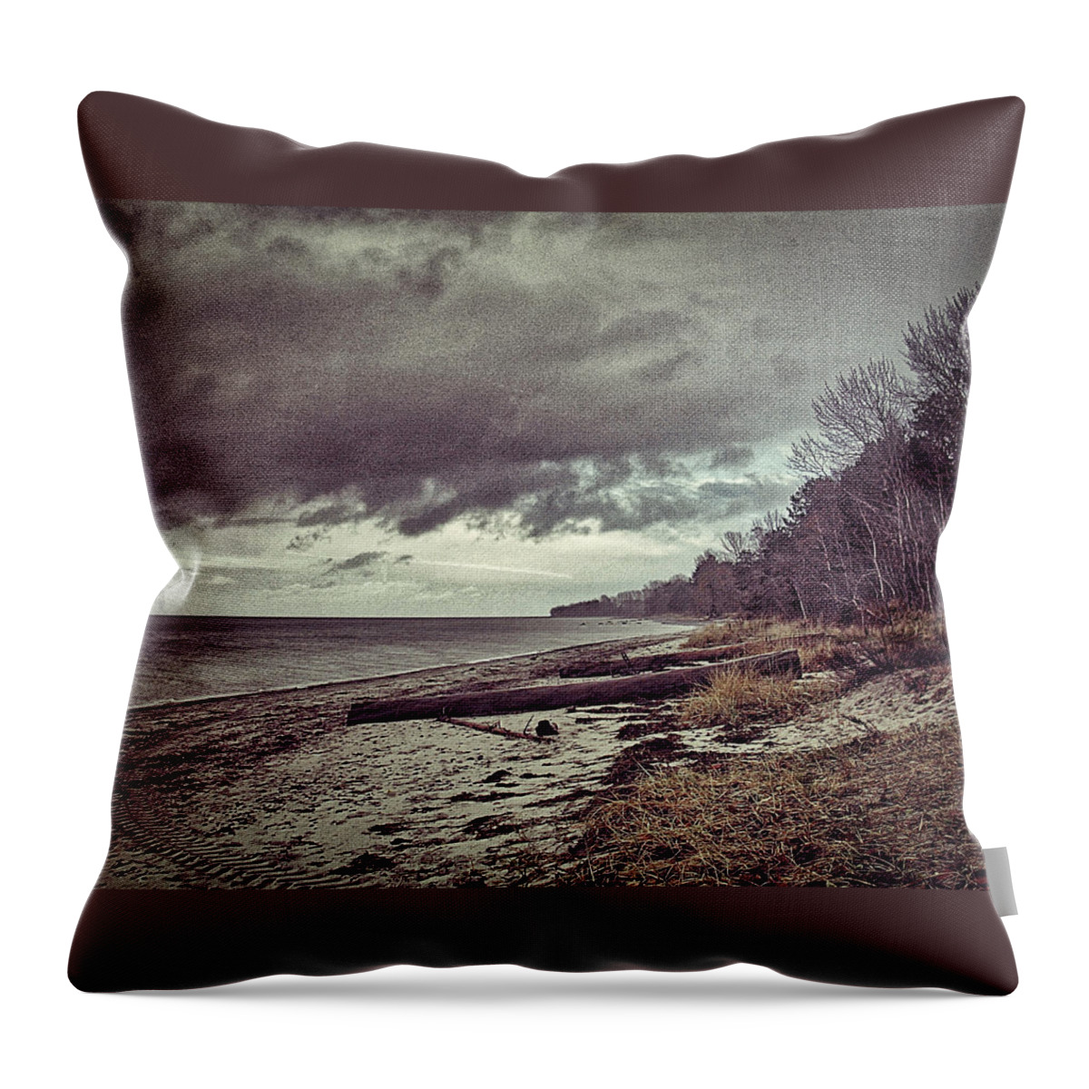 Denmark Throw Pillow featuring the photograph Moody beach by Ingrid Dendievel