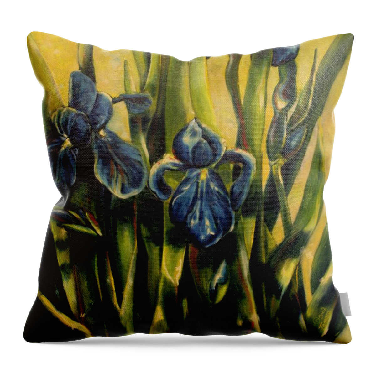 Oil Painting Throw Pillow featuring the painting Moody Irises by Tamara Kulish