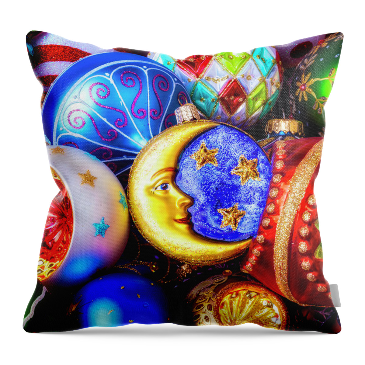 Abundance Red Fancy Throw Pillow featuring the photograph Moon And Stars Christmas Ornament by Garry Gay