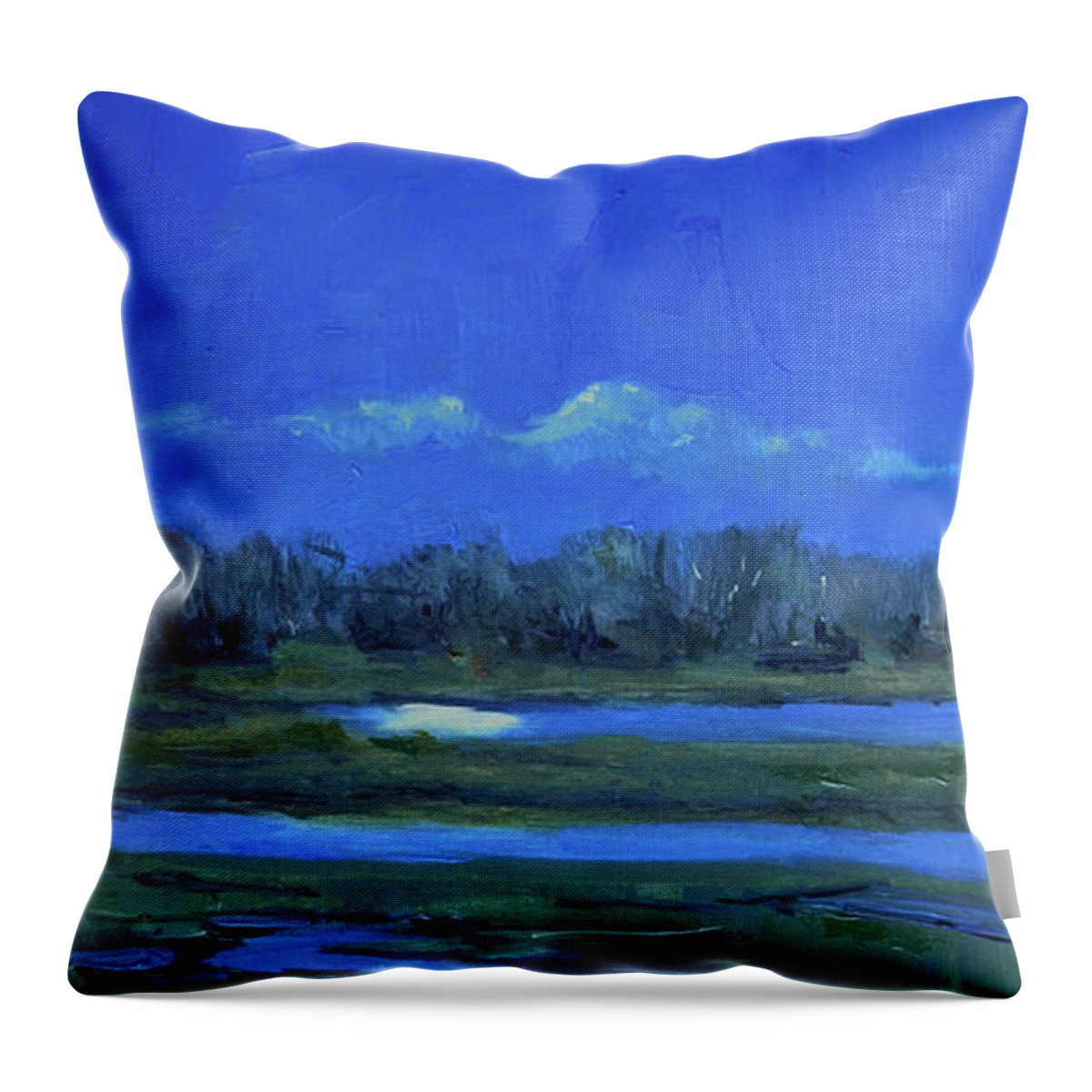 Moon Light Reflection Throw Pillow featuring the painting Moon Light and Mud Puddles by Billie Colson