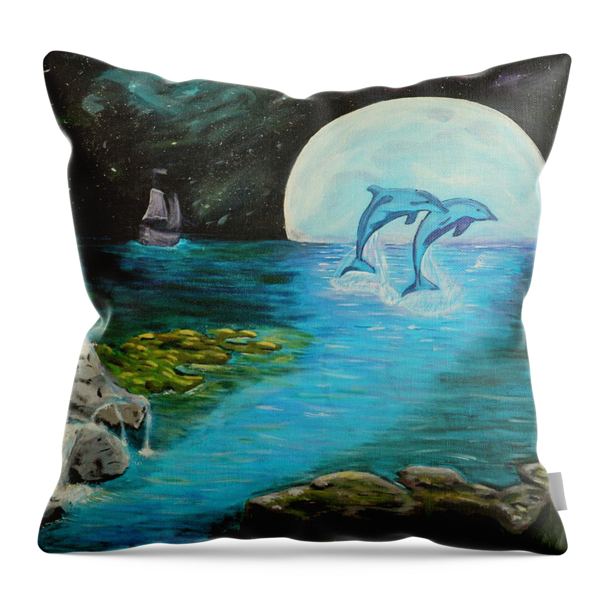 Blue Moon Throw Pillow featuring the painting Moon light swim by David Bigelow