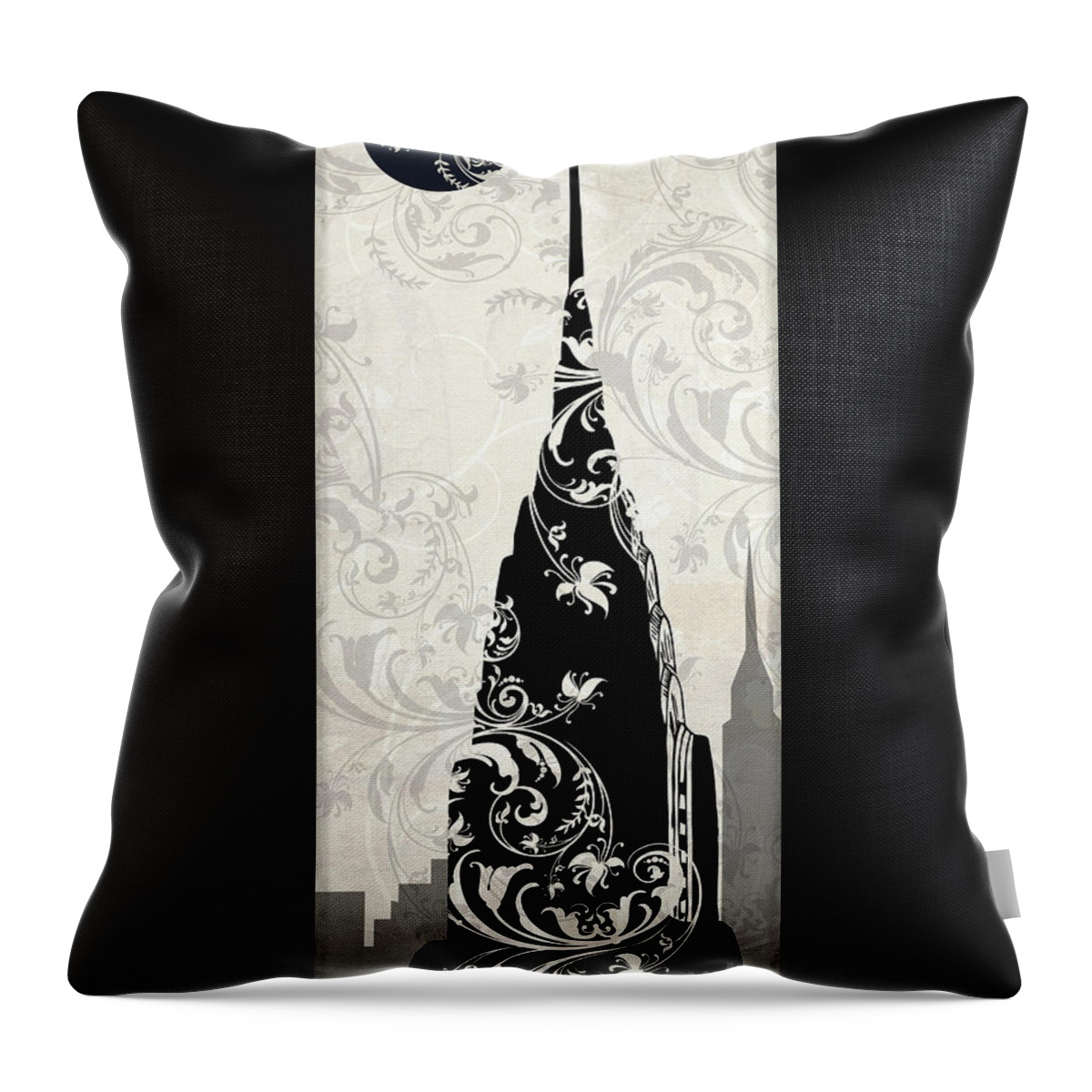 New York City Throw Pillow featuring the painting Moon Over New York by Mindy Sommers