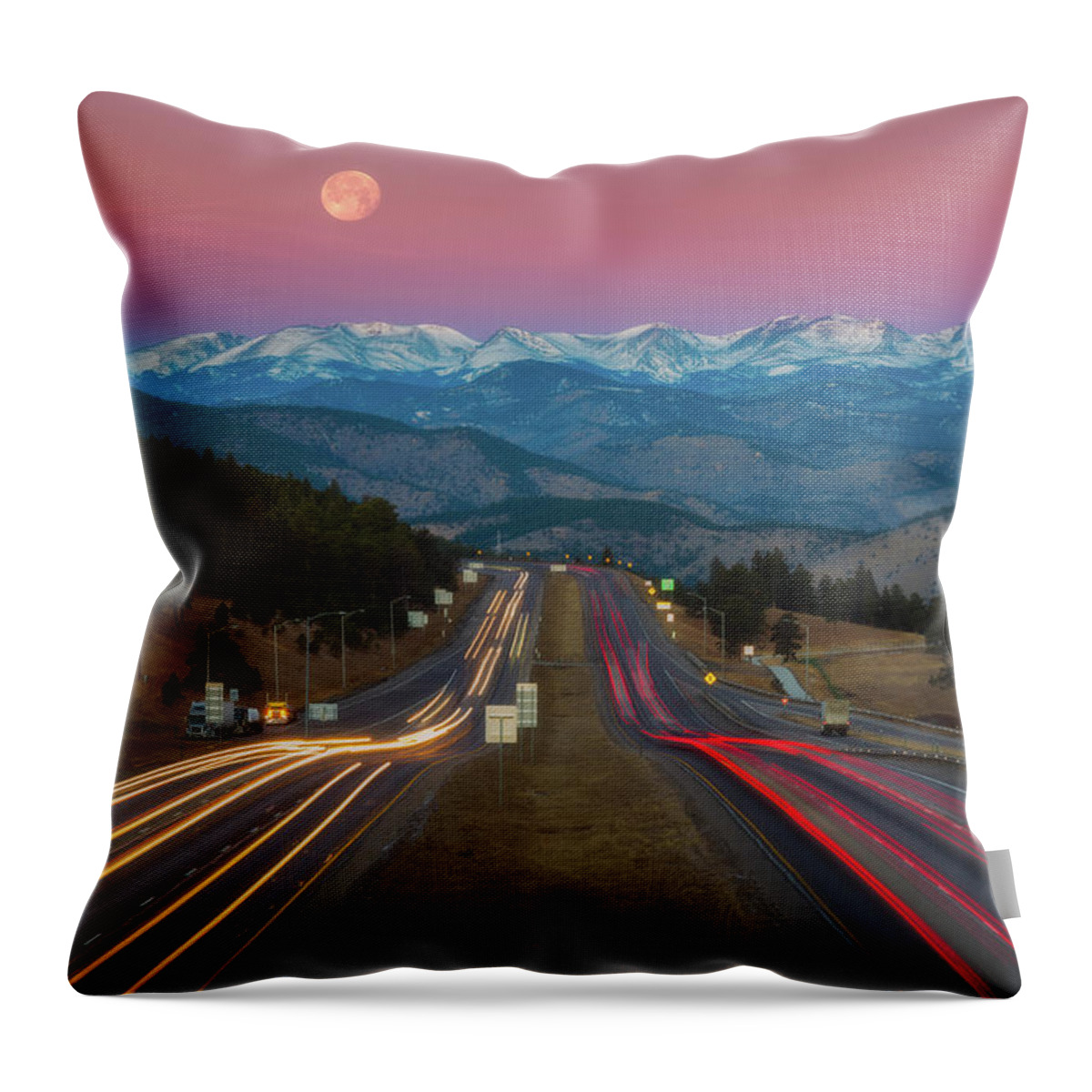Moon Throw Pillow featuring the photograph Moon Over the Rockies by Darren White