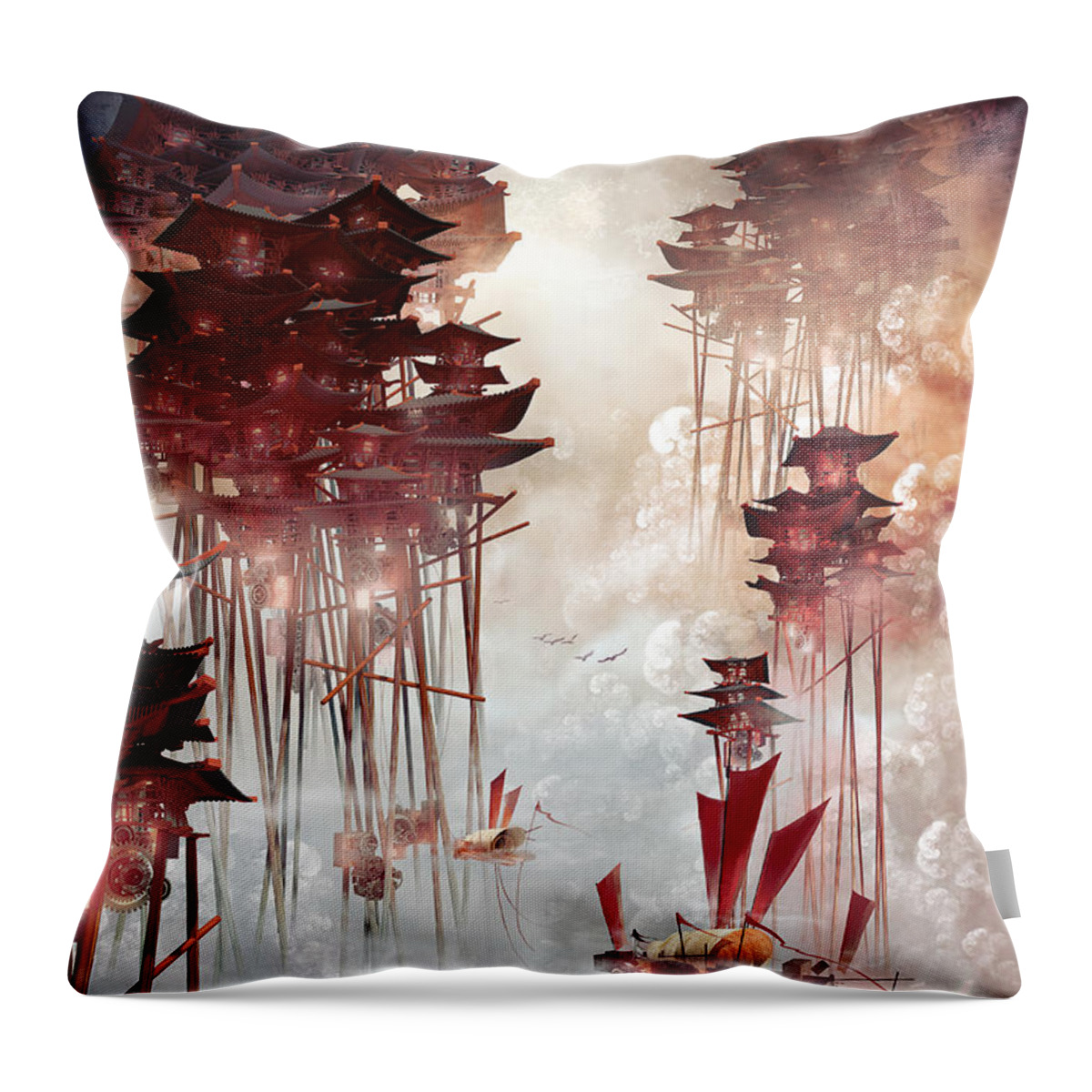 Landscape Throw Pillow featuring the digital art Moon Palace by Te Hu