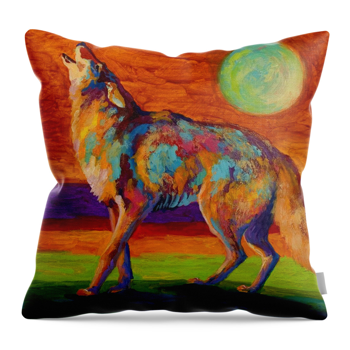 Coyote Throw Pillow featuring the painting Moon Talk - Coyote by Marion Rose