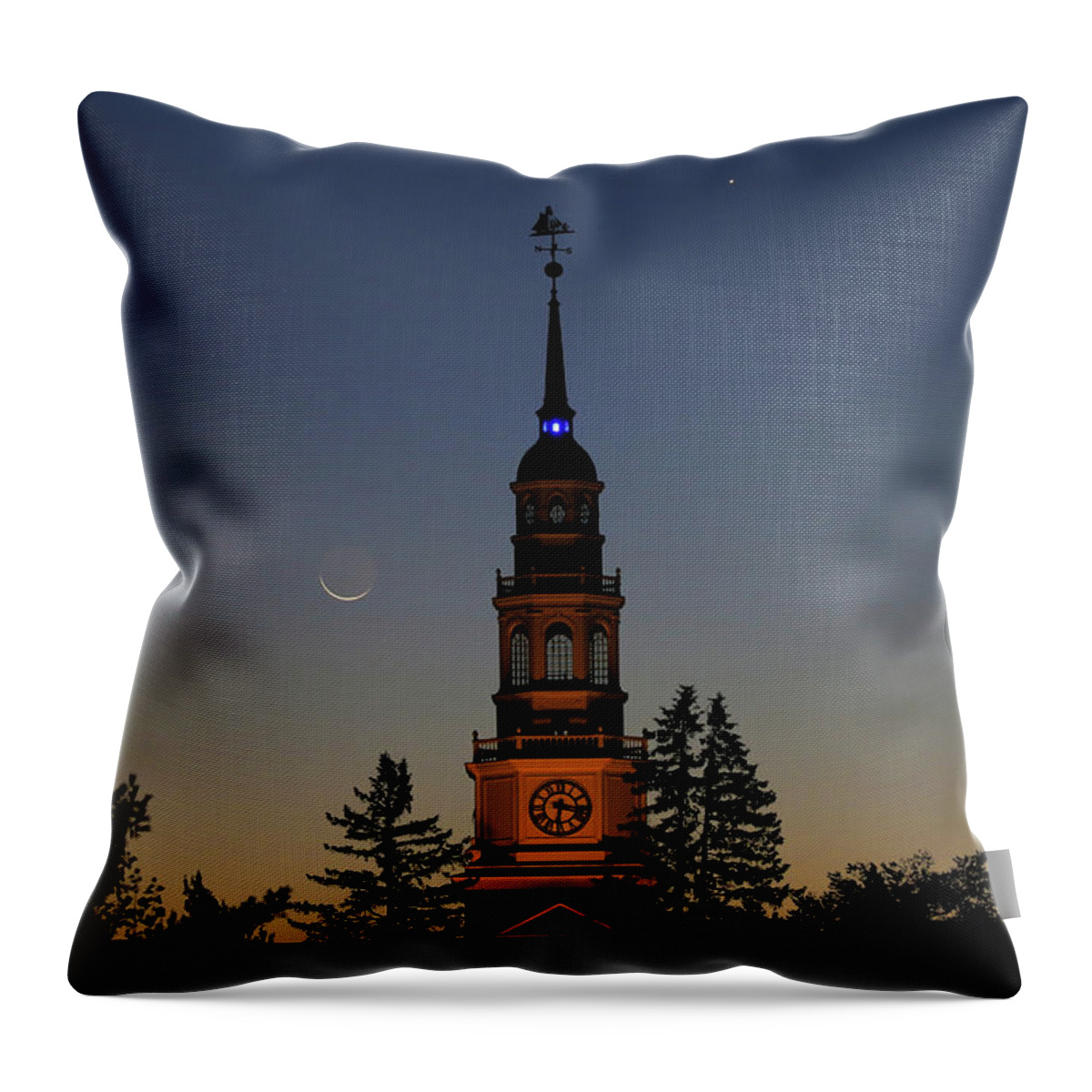 Moon Throw Pillow featuring the photograph Moon, Venus, and Miller Tower by John Meader