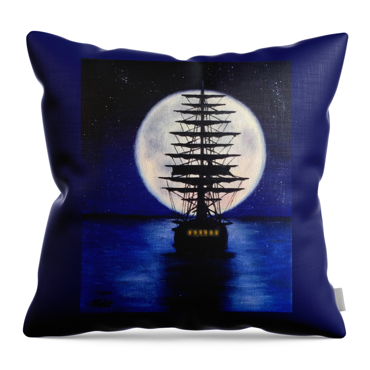 Ship Canvas Prints Throw Pillow featuring the painting Moon Voyage by Dr Pat Gehr