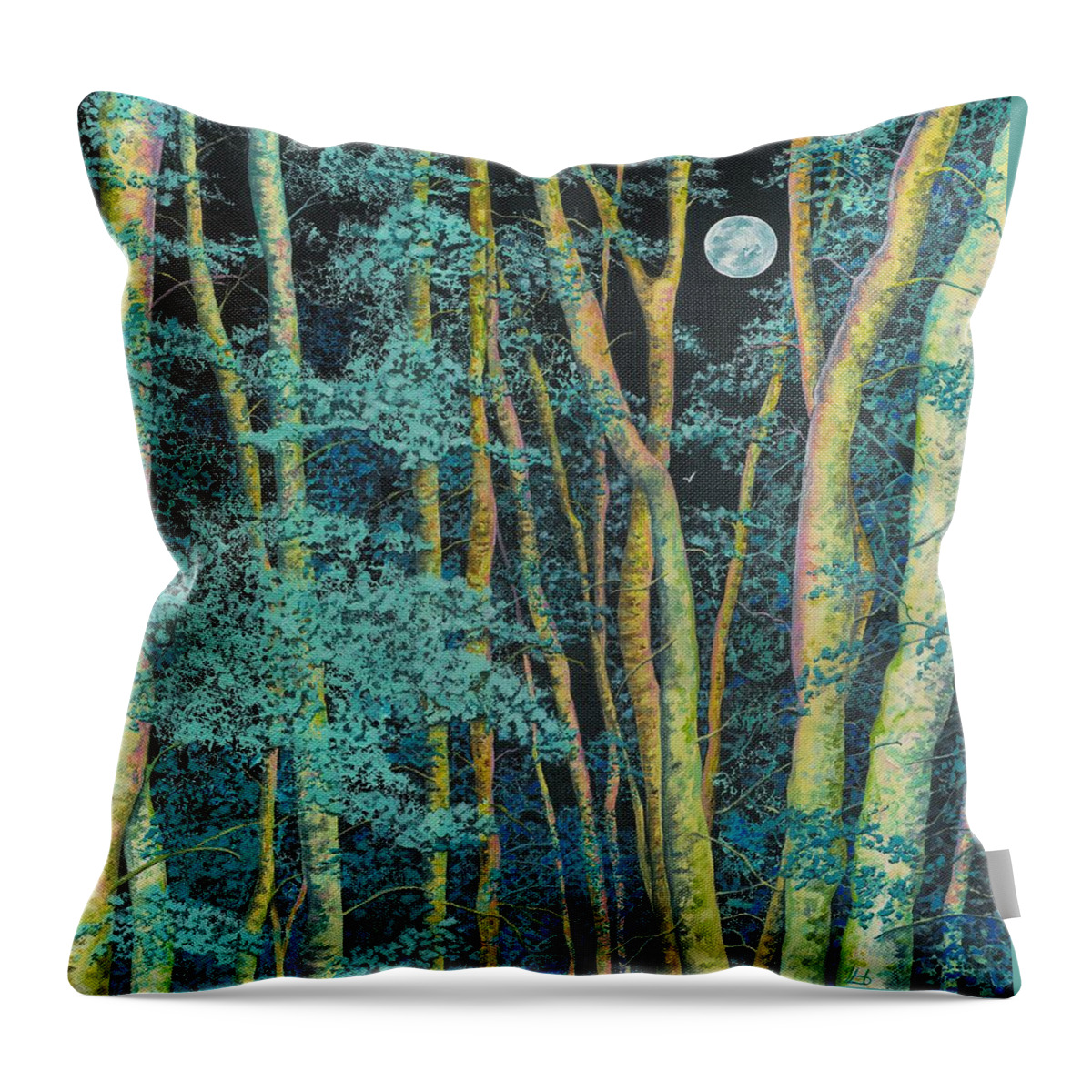 Trees Throw Pillow featuring the painting Moonlight Forest by Lynne Henderson