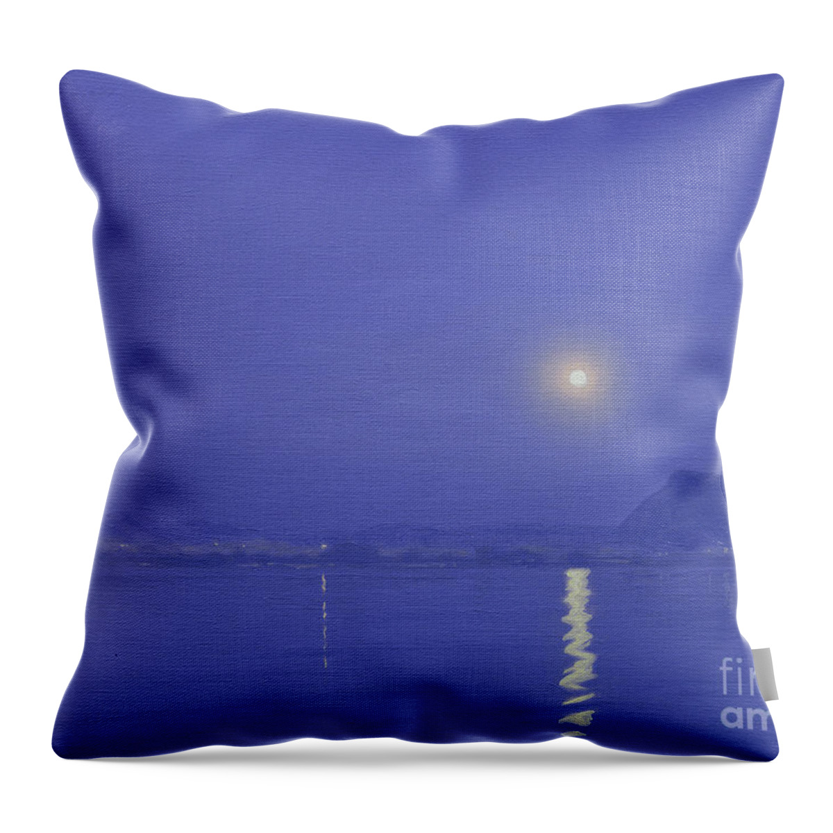 Night Throw Pillow featuring the painting Moonlight over Udaipur by Derek Hare