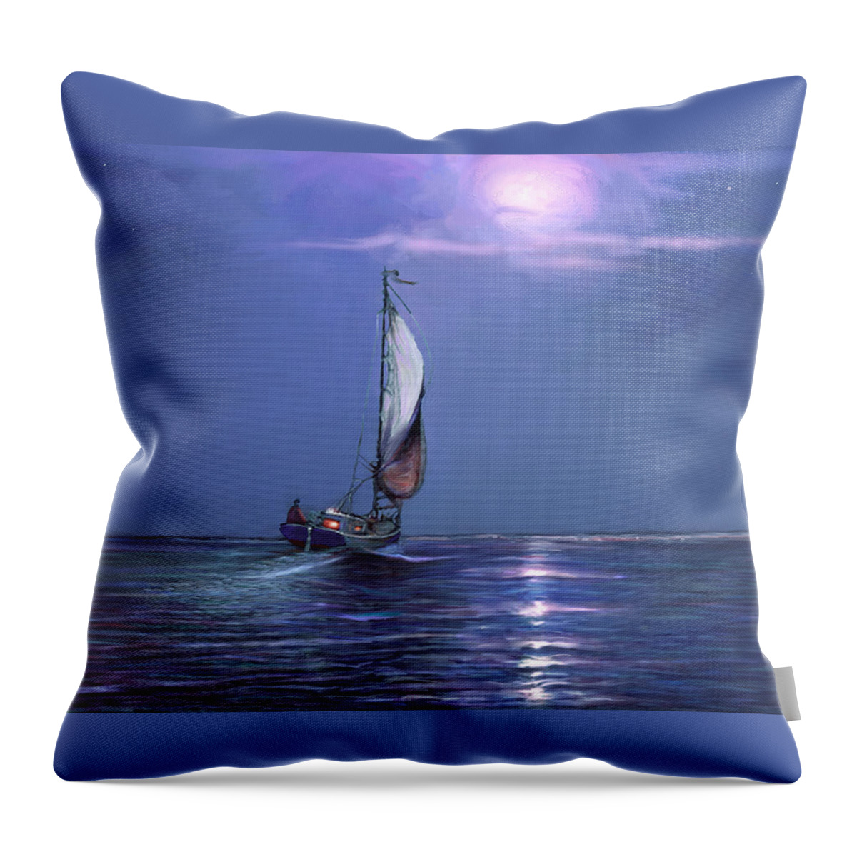 Sailing Throw Pillow featuring the painting Moonlight Sailing by David Van Hulst