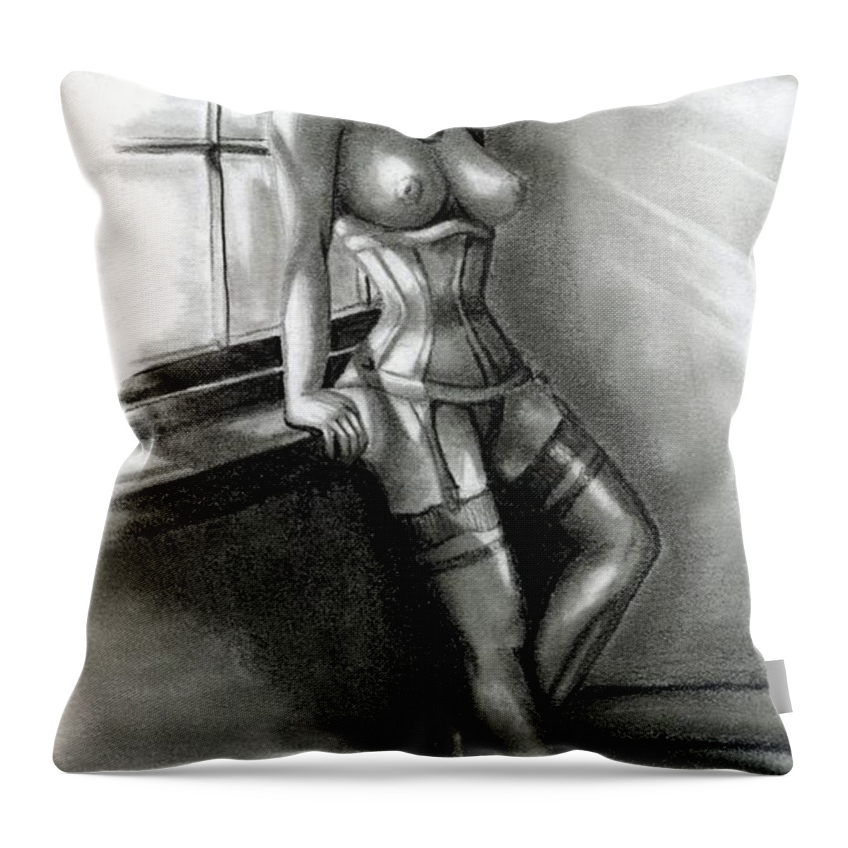 Figure Throw Pillow featuring the drawing Moonlight by Scarlett Royale