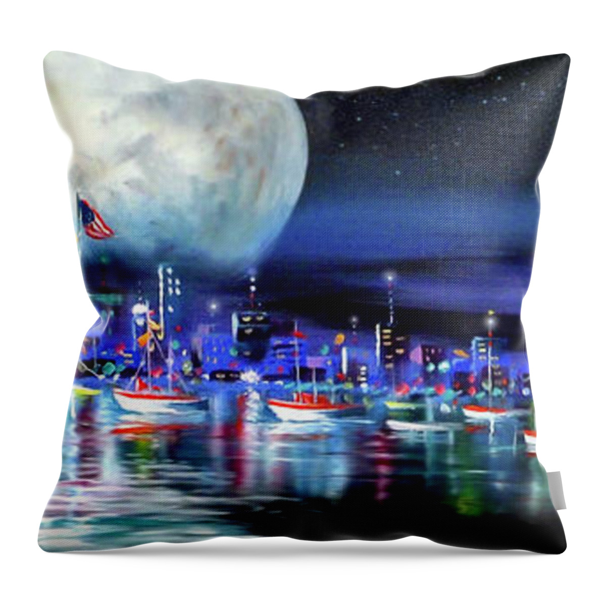 Full Throw Pillow featuring the painting Moonlit Harbor by Anthony DiNicola