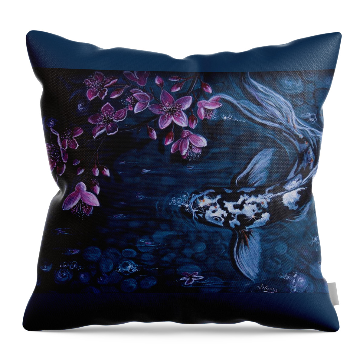 Koi Pond Throw Pillow featuring the painting Moonlit Koi by Vivian Casey Fine Art