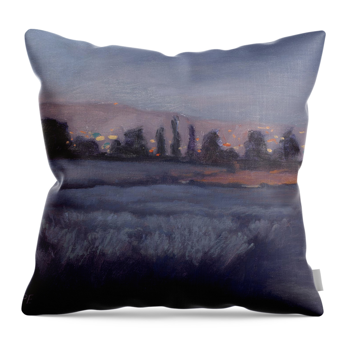 Moonlight Throw Pillow featuring the painting Moonlit Lavender Fields by Jane Thorpe