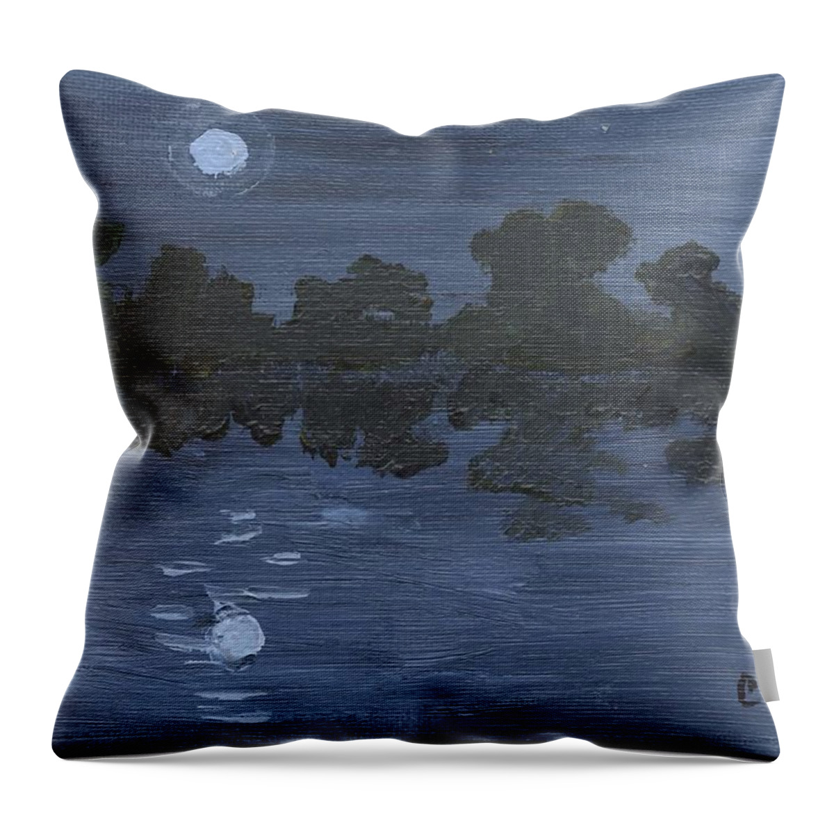 Blue Throw Pillow featuring the painting Moonlit River by Caroline Henry