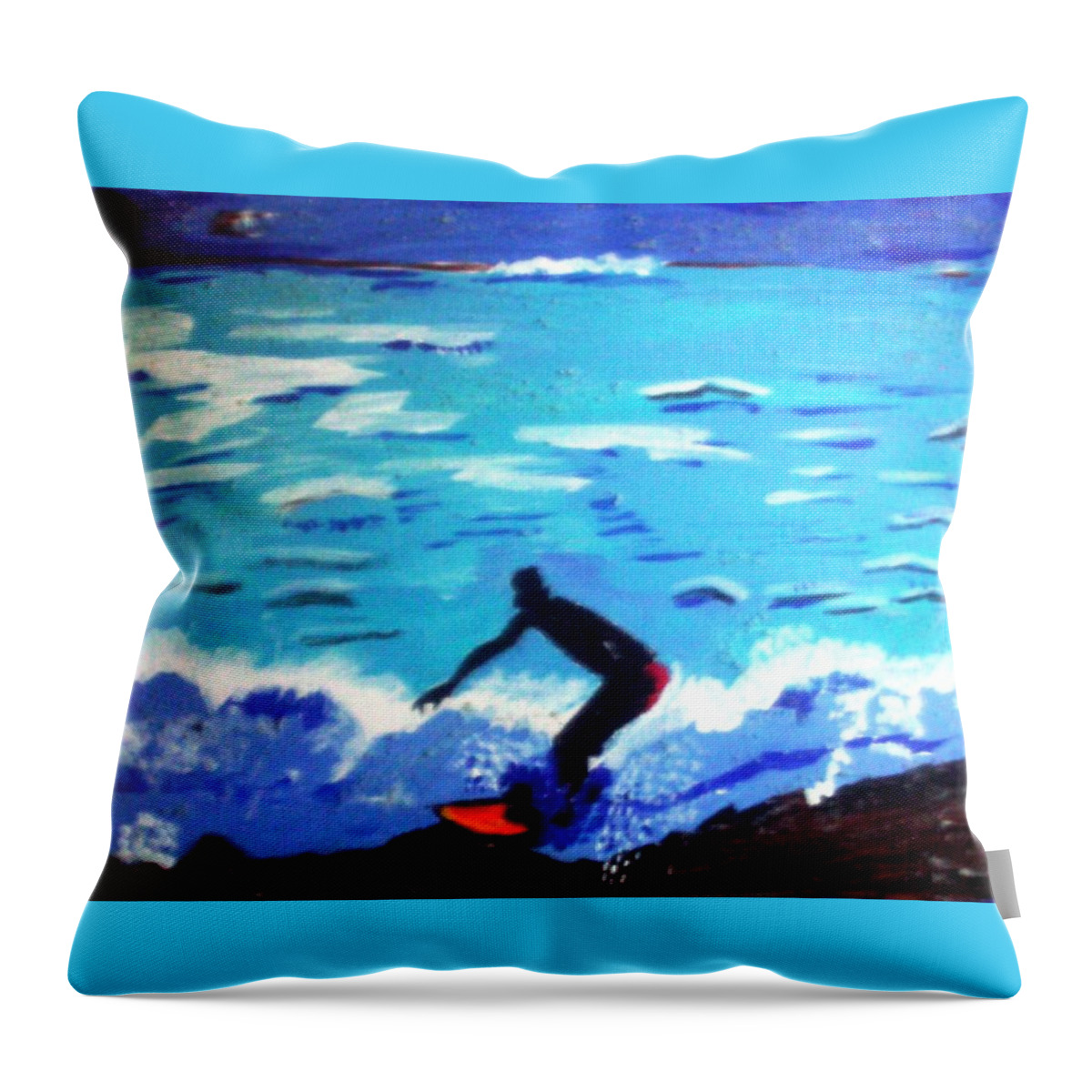 Seascape Throw Pillow featuring the painting Moonlit surf by Lorna Lorraine