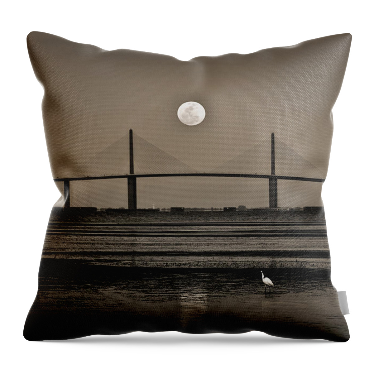 Moon Throw Pillow featuring the photograph Moonrise Over Skyway Bridge by Steven Sparks