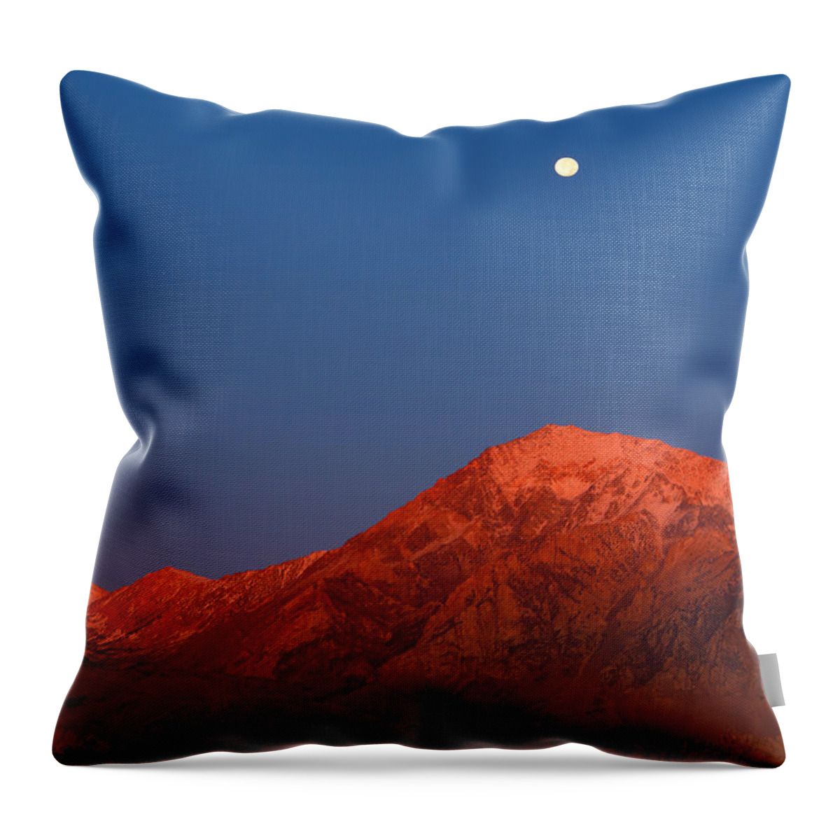 Alpenglow Throw Pillow featuring the photograph Moonset at Dawn above Mount Tom - Eastern Sierra California by Ram Vasudev