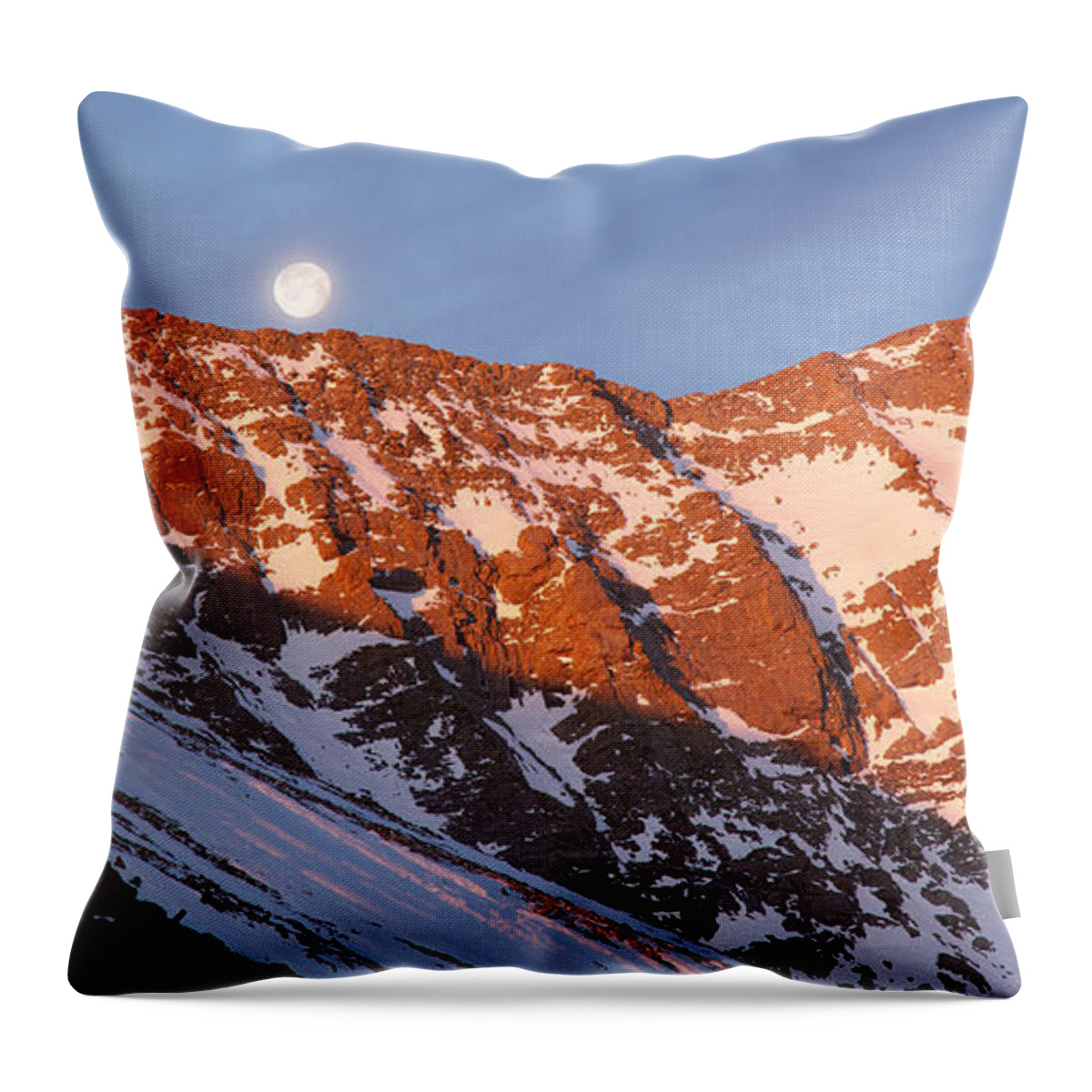 Moonset Throw Pillow featuring the photograph Moonset Over the Mountain by Aaron Spong