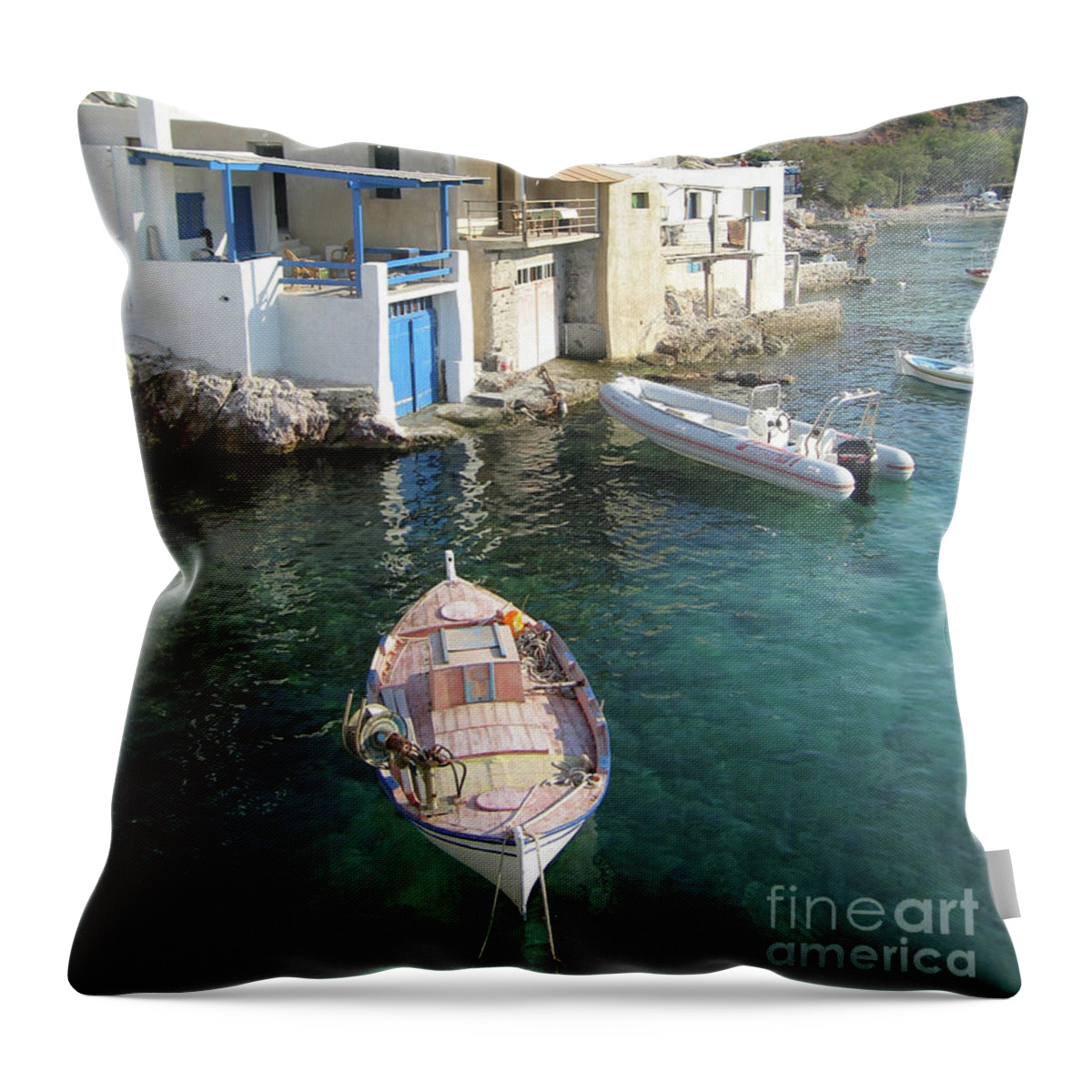 Landscape Throw Pillow featuring the photograph Moored in Milos by Clay Cofer