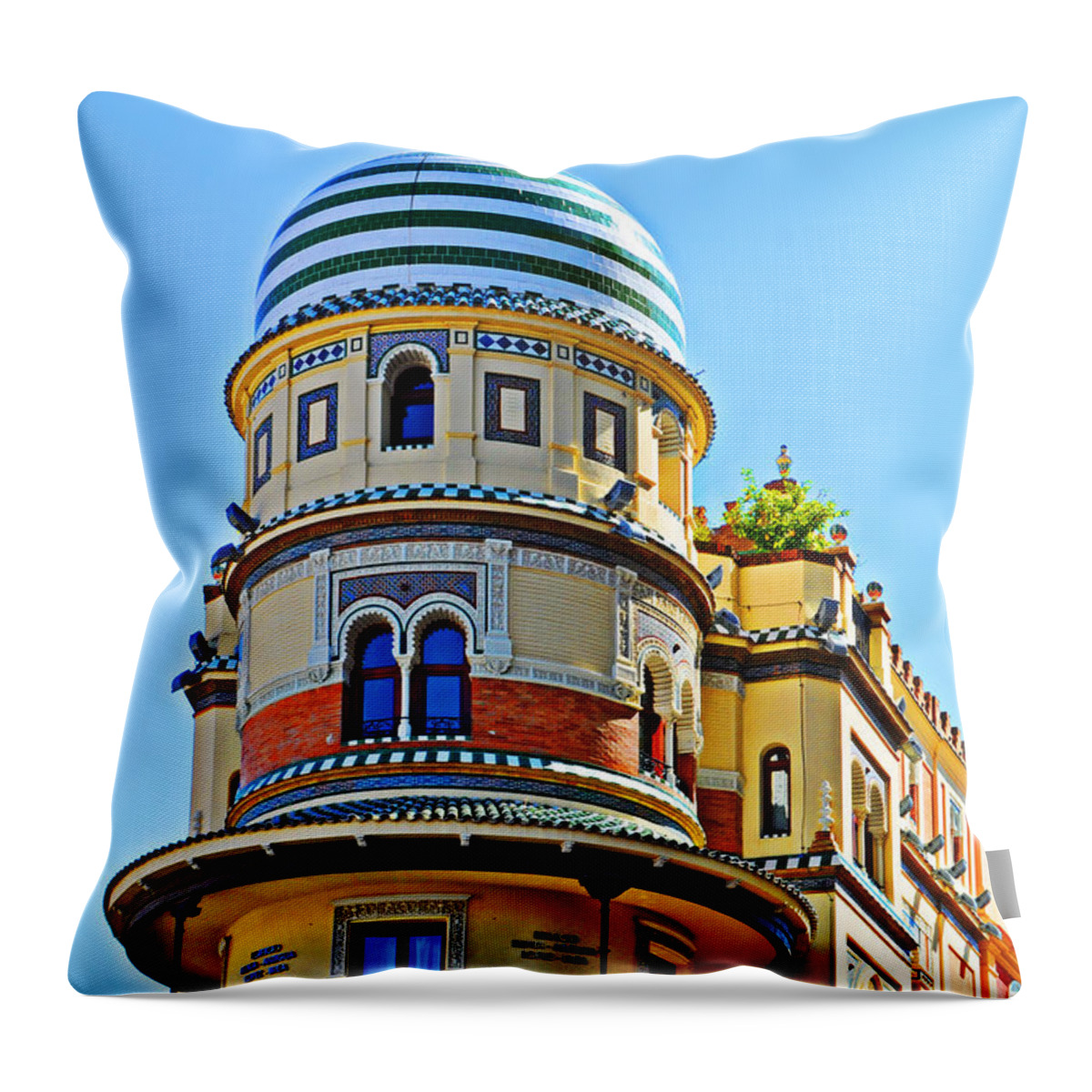 Moorish Tower With Hdr Processing Throw Pillow featuring the photograph Moorish Tower with HDR processing by Mary Machare