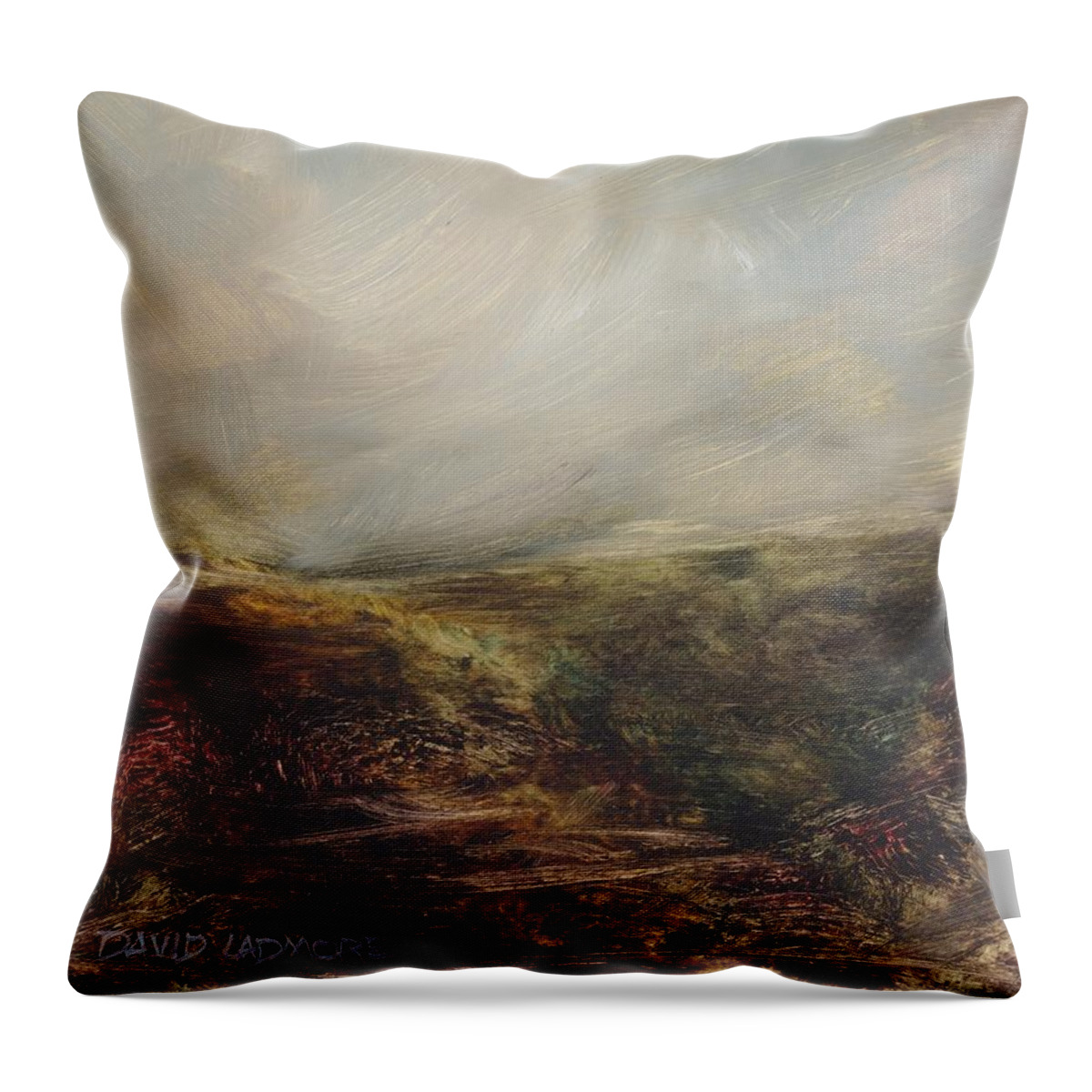 Moorland Throw Pillow featuring the painting Moorland 76 by David Ladmore