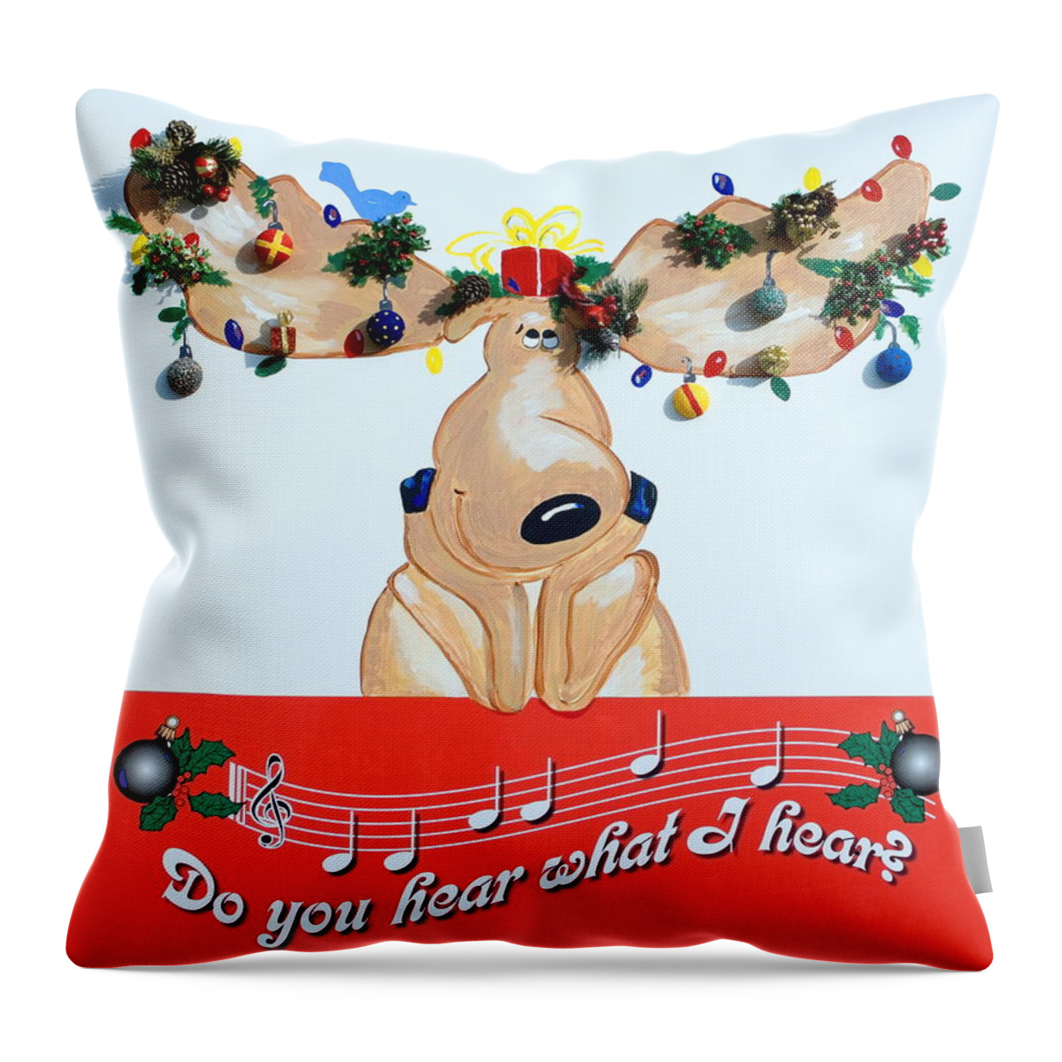 Moose Throw Pillow featuring the photograph Moose Christmas Greeting by Sally Weigand