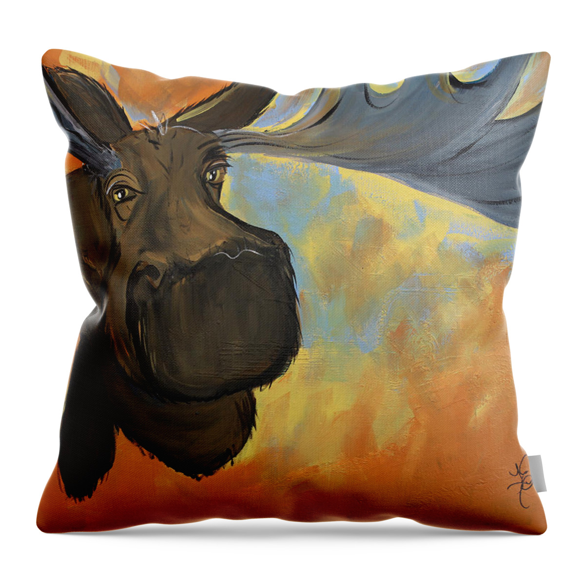 Moose Throw Pillow featuring the painting Moosying Along by Terri Einer