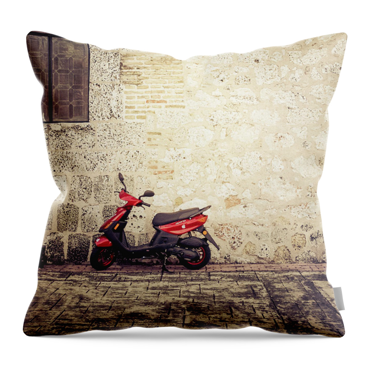  Throw Pillow featuring the photograph Moped of Santo Domingo by Rebekah Zivicki