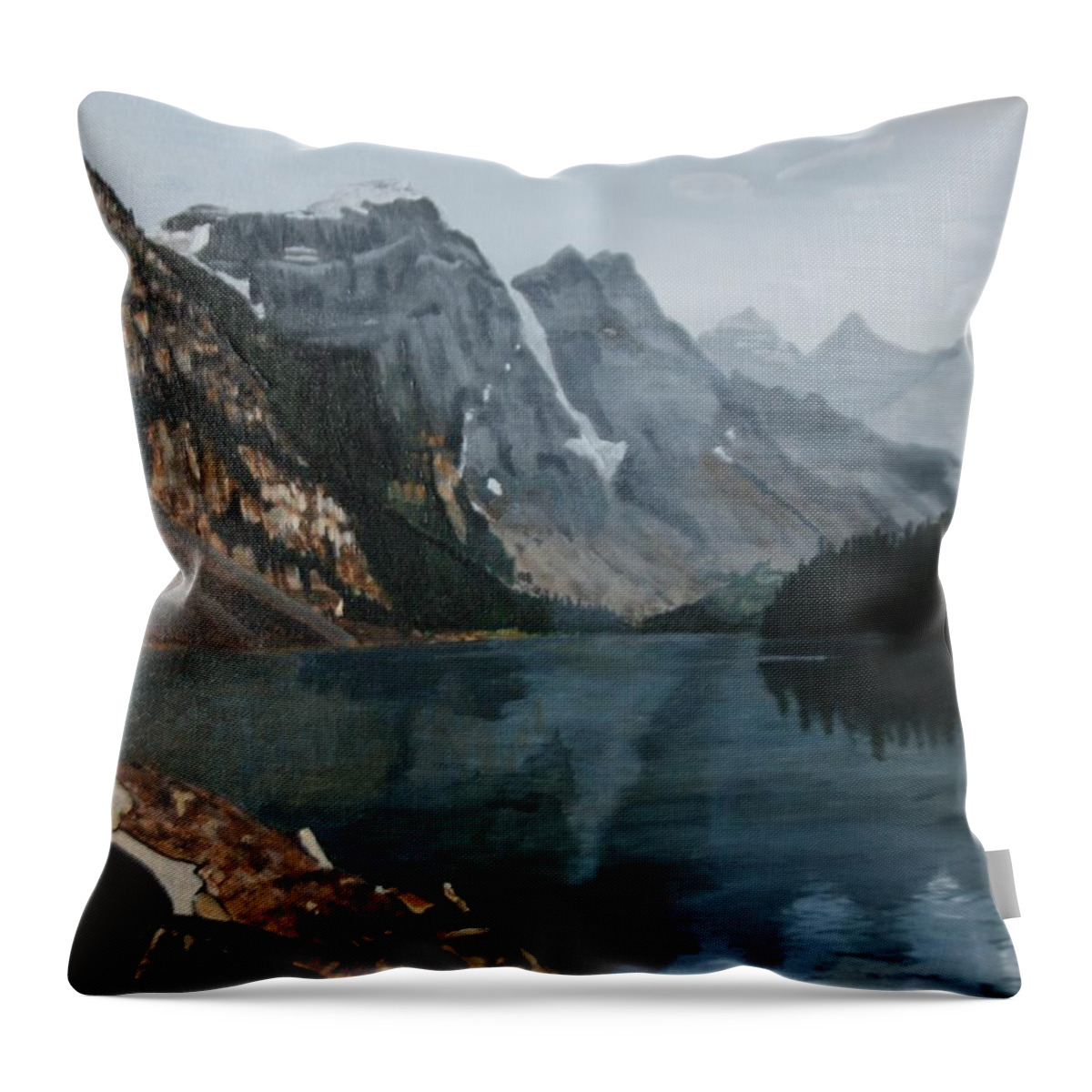 Landscape Throw Pillow featuring the painting Moraine Lake by Betty-Anne McDonald