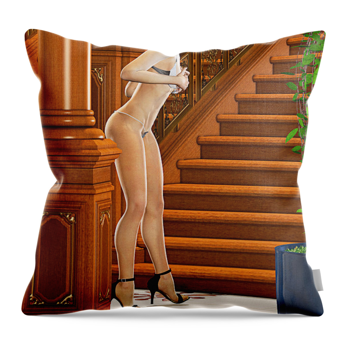 Pinup Throw Pillow featuring the painting More than a few creatures were stirring... by Peter J Sucy