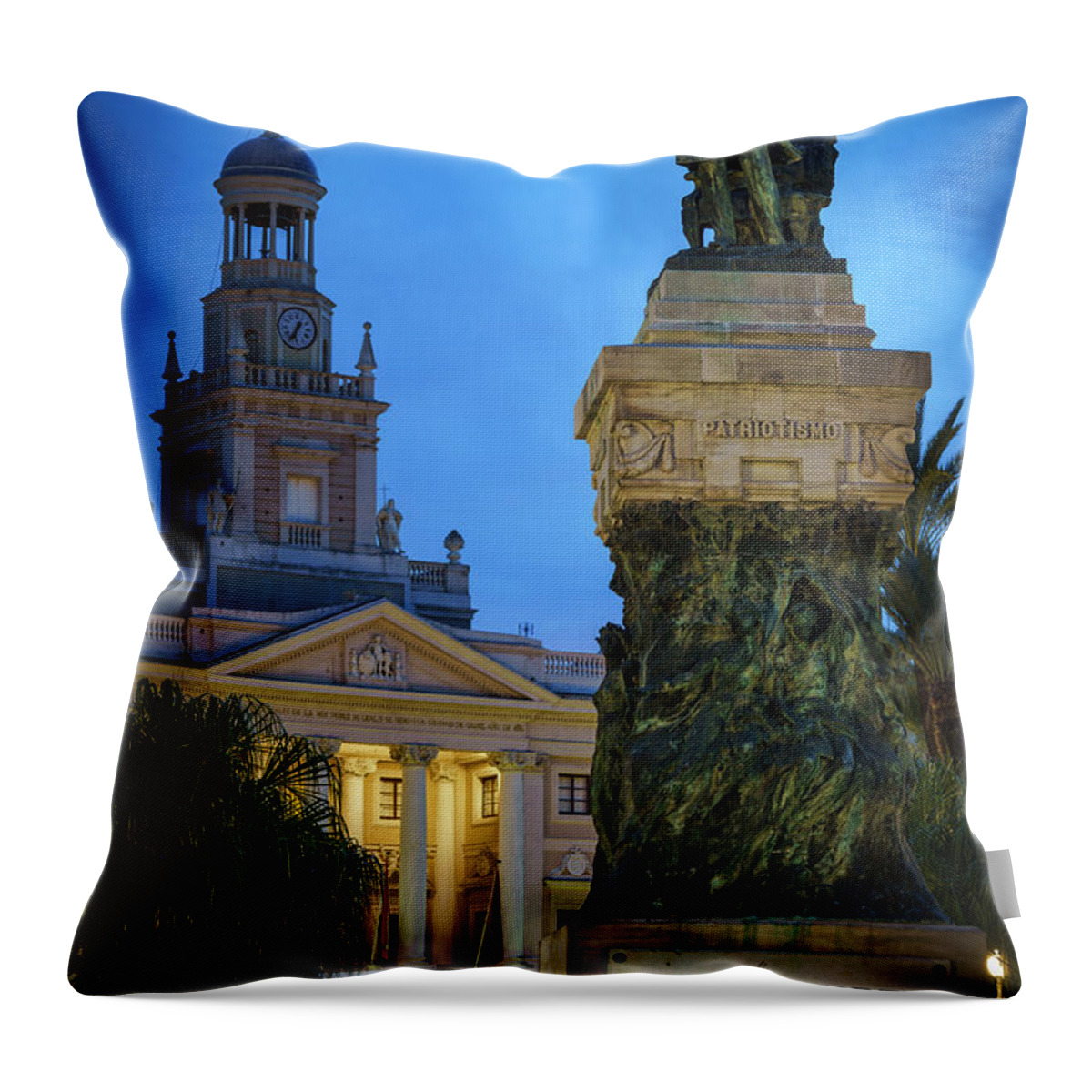 Andalucia Throw Pillow featuring the photograph Moret Statue Cadiz Spain by Pablo Avanzini