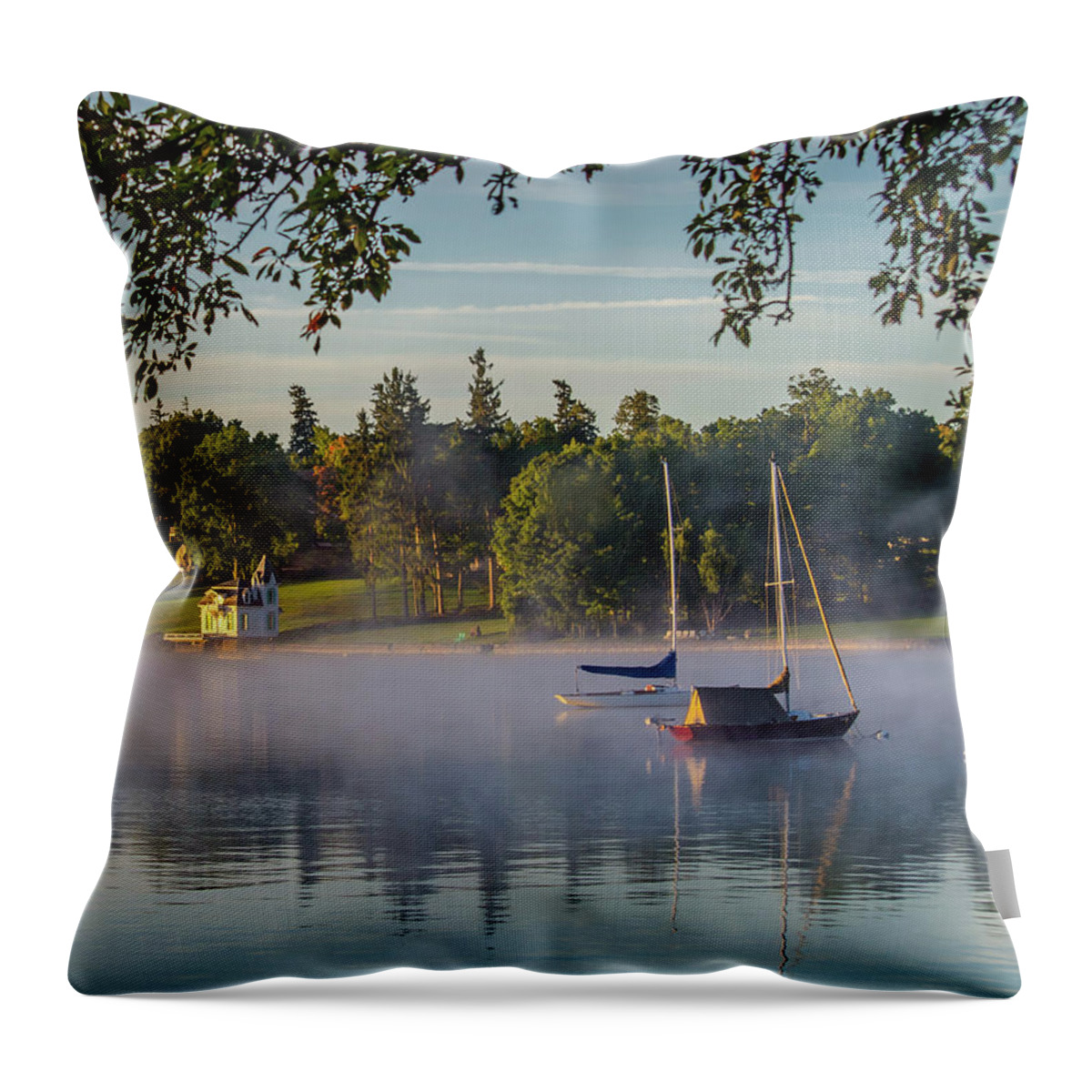 Skaneateles Throw Pillow featuring the photograph Morning calm by Robert Green